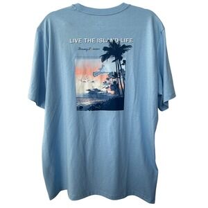 Tommy Bahama Mens Chambray Blue Live the Island Life Graphic T-Shirt Large